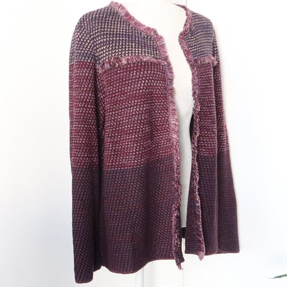 Chico's Knit Purple Marled Fringe Open Front Long Sleeve Cardigan XL - Picture 6 of 16